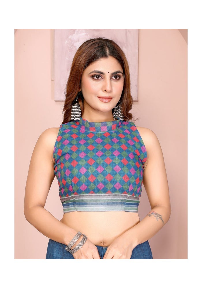 Malishka Export Floral Print Blue Saree for Women - Image 5
